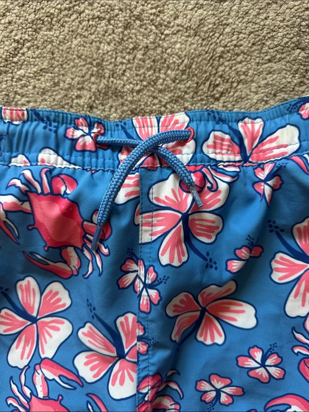 Vineyard Vines Blue Swim Shorts with Pink Crab & Floral Print